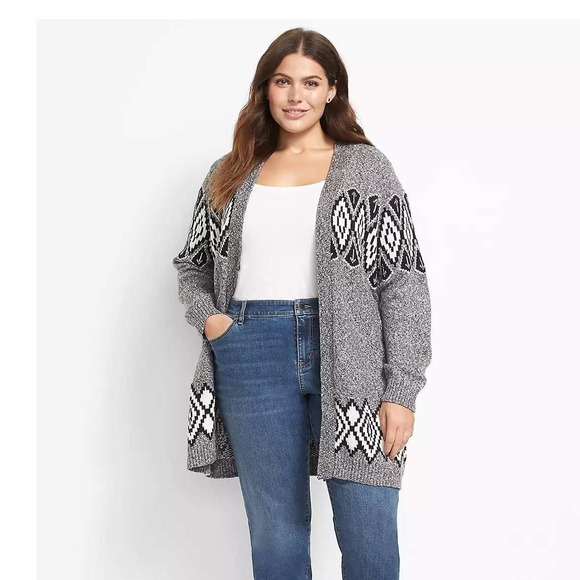 Lane Bryant Sweater Cardigan Open Front Gray Black White Plus Size 22 / 24 - Picture 1 of 9